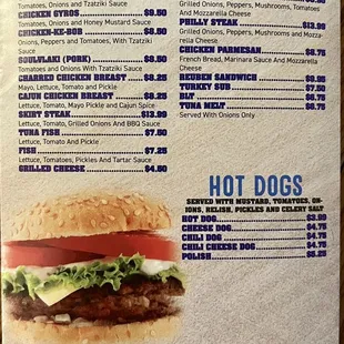 a menu for sandwiches