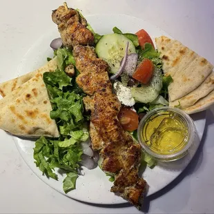 Traditional Greek Salad w/ Chicken Kebab. I asked for olive oil on the side. :)
