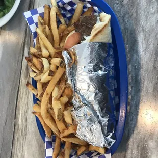 a hot dog and french fries