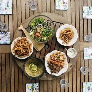 Takeout at home for the win. Gyro, chicken, and shrimp ... all good! Definitely get the French Fries! And Greek Salad.