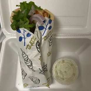 Shrimp pita with tzatziki sauce