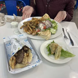 Hercules Pita, Spinach Pie Triangles, and Shrimp Platter