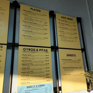 the menus on the wall
