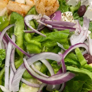 Traditional Greek Salad with Grilled Shrimp
