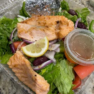 Traditional Greek Salad with Salmon
