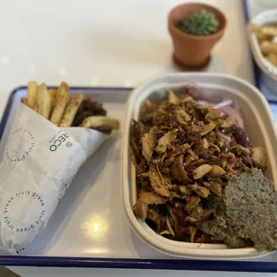 Salad with chicken and charred eggplant