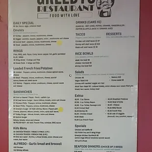 a menu for a restaurant