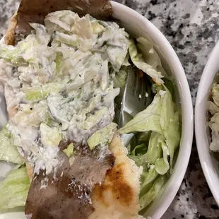 Gyro tzatziki sauce lettuce and almost no meat.