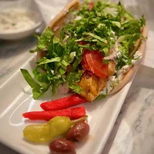 My grilled chicken pita wrap unwrapped - it was absolutely fantastic!