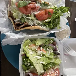 Gyro wrap with a side salad