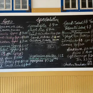 Chalkboard menu inside