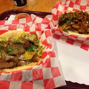 Left: Spicy Philly gyro, right: chicken gyro.
