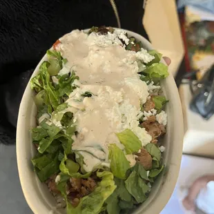 a person holding a bowl of salad