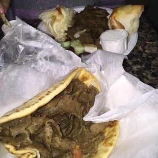 Delicious. Gyro and satziki sauce.