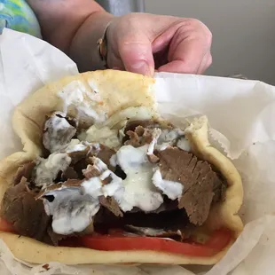 The Gyros are Great, the well packed with meat