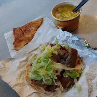 Gyro, cheese pie, chicken lemon soup.