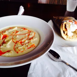 Perfectly avgolomeno soup and chicken gyros.