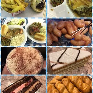 Chicken, gyro, moussaka and desserts