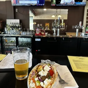 Falafel gyro was ON POINT. So was the Pizza Port ale.