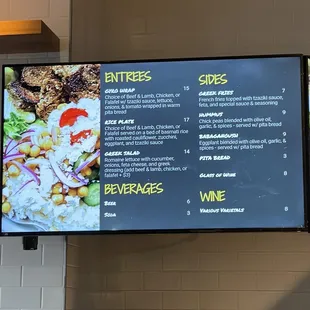 a menu on the wall