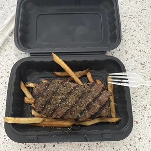 Beef and Lamb Single Skewer with a side of fries