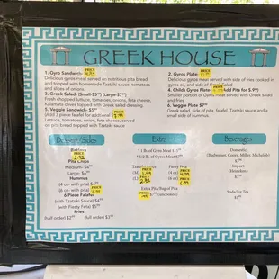 Menu 9/27/2022 it updates prices often