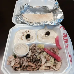 Chicken Schwarma with hummus.