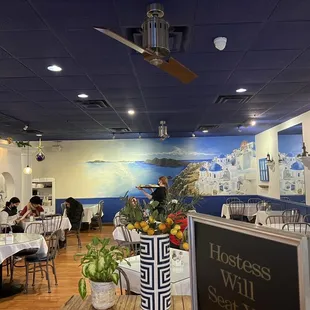the interior of a greek restaurant