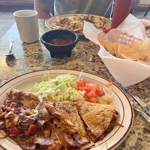 Fiesta Quesadilla GF (Parmesan crusted) and meat lovers omelette
