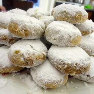 Christmas Season baked goods.
Almond butter cookies called "Kourambiedes" 
Taking orders now for the holiday season.