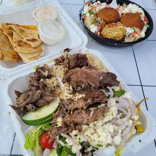 Boneless lamb platter and falafel bowl