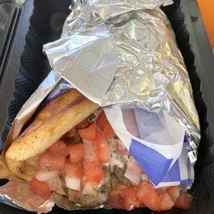 Gyro pita wrap - gyro meat, tomato, onion, parsley, tzatziki