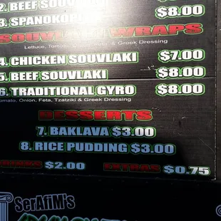 a menu for a restaurant