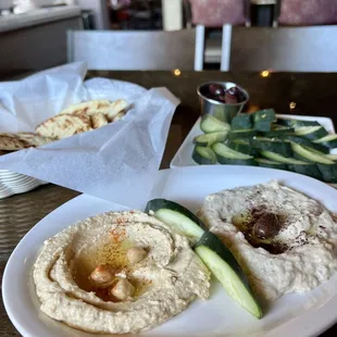 My favorite light lunch! Hummus, Baba Ganoush &amp; olives.