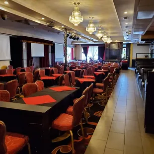 tables and chairs in a restaurant