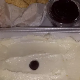 Garlic dip with pita and beets. $4 and it's a ton!