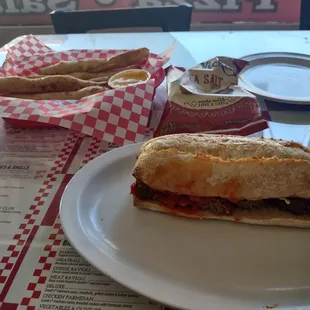 Meatball sandwich and sticks