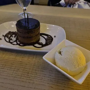 Chocolate mousse with vanilla ice cream