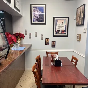 a table and chairs in a restaurant