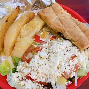 Spanakopita Platter with Greek salad and lemon potatoes