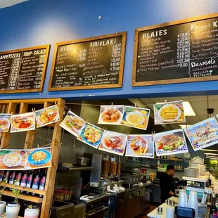 menus on the wall of the restaurant