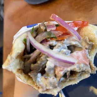 After a few chomps of my delicious lamb and beef gyro wrap