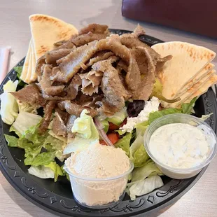 Gyro Greek salad with hummus