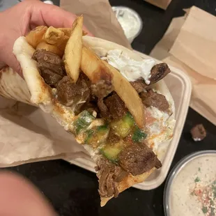 Steak gyro with extra tsaziki.
