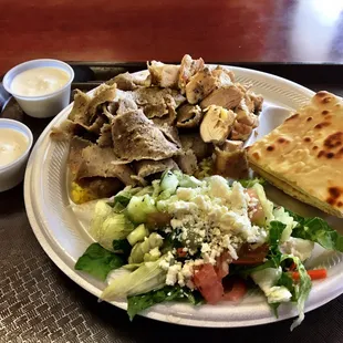 Combo Gyro and Chicken with yellow rice, salad &amp; pita