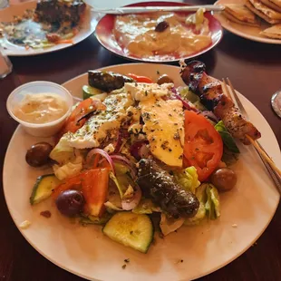 Greek salad with souvlaki