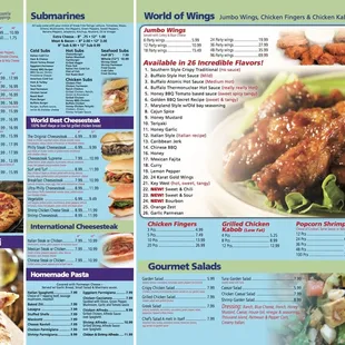 chicken wings and fried chicken, menu