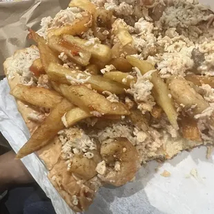 a pizza and french fries