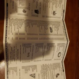 a menu on a table
