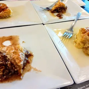 Real Greek Baklava--running with syrup; + Lemon filo pastry of the day; both divided for 2 people